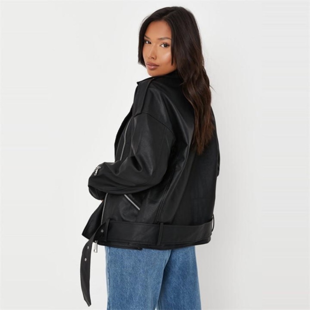 Missguided Boyfriend Biker Faux Leather Jacket Black - Picture 3 of 6
